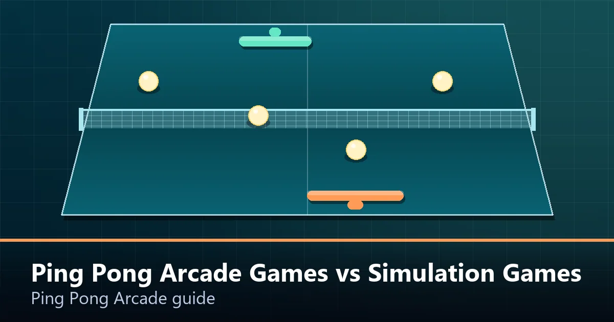 Two ping pong table illustrations side by side representing arcade and simulation approaches